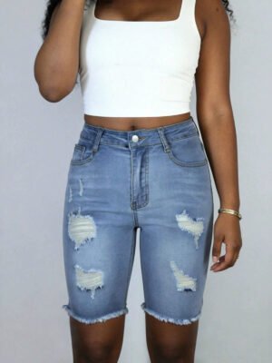 Womens Versatile Ripped Denim Shorts