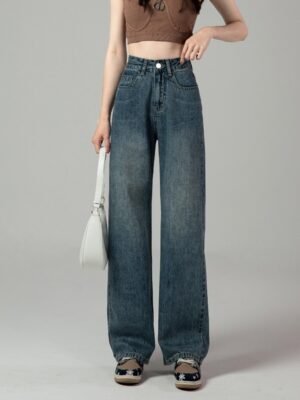 High Waist Retro Straight Jeans For Women Autumn