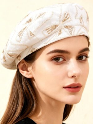 Spring And Summer Women's Bow-shaped Sequin Adjustable Elegant And Bohemian Trend Beanie Hat, Suitable For Daily Shopping, Gatherings And Outdoor Travel.