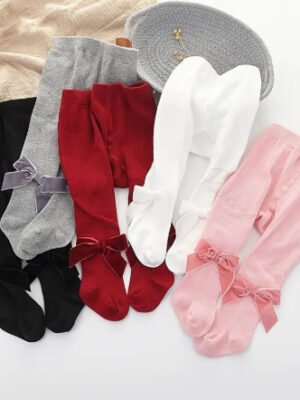 Springautumn Velvet Bow Baby Tights