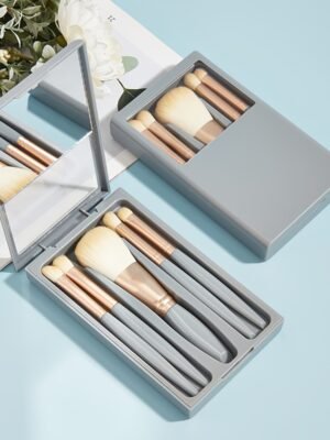 5 PCs Makeup Brushes With Mirror Travel Set