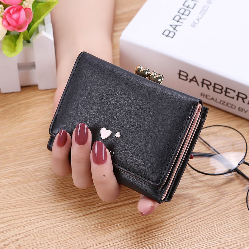 Three Fold Two Hearts Women's Purse Female Student Cute Coin Purse Short Style Multi-card Clip – Image 2