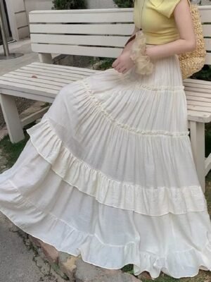 Summer Elastic High-Waist A-Line Maxi Skirt With A Flowing Drape