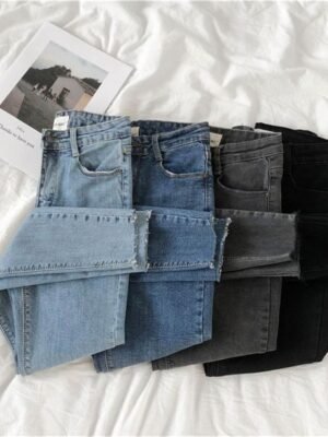 Slimming, Stretchy, Tight-fitting Black And Gray Jeans For Women