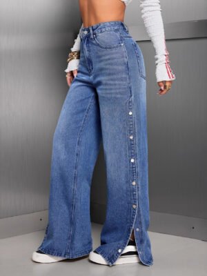 High-waisted Relaxed-fit Button-fly Straight-leg Jeans