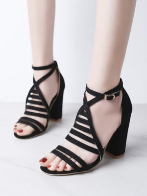 Pointed square heel buckle heels
