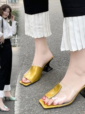 Women's Outdoor Slippers Fashionable All-matching Fairy Style Transparent Slippers Toe Chunky Heel High Heels