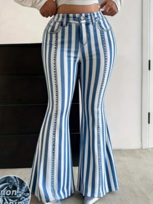 Printed Casual High-Waisted Flare Jeans