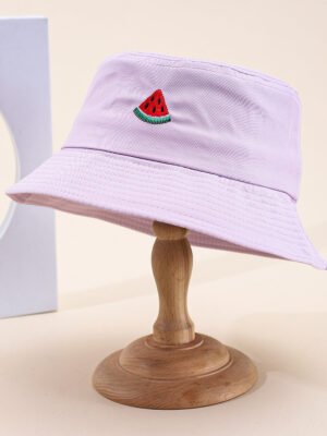 The Lady's Cute Watermelon Embroidery Pattern Fashion Casual Style Fisherman Hat Is Suitable For Outdoor Sun Protection, Outings, Shopping, Mountain Climbing And Hiking.
