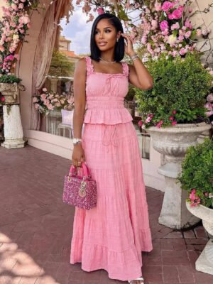 Solid-color Patchwork Slip Dress Set