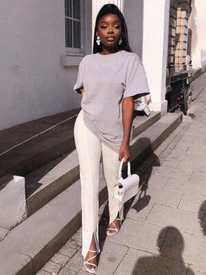 New High Waist Solid Color Split Casual Suit Pants