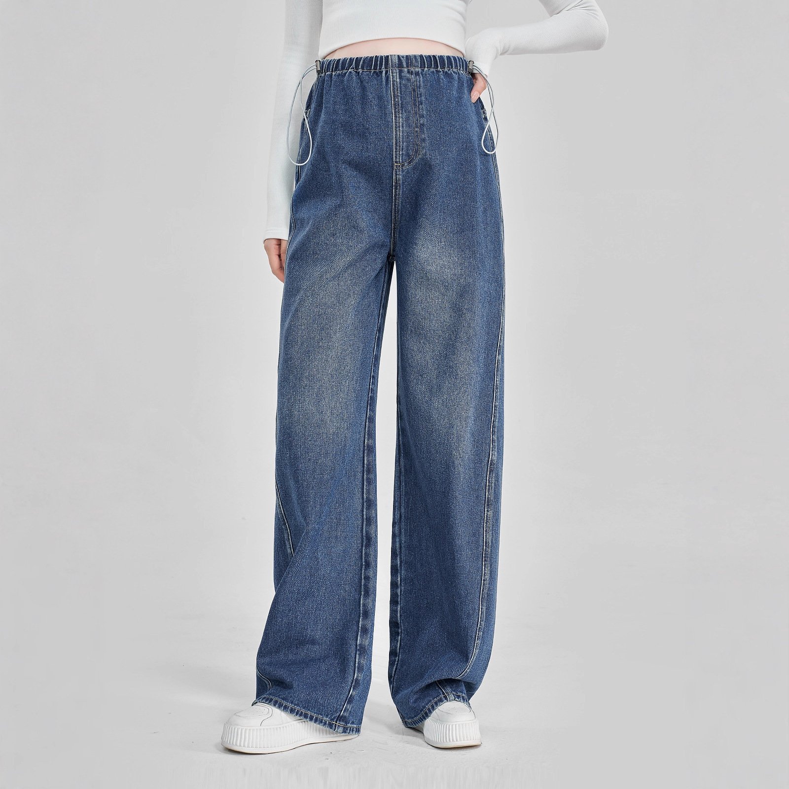 Short-height Wide-leg Non-constricting Jeans