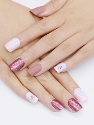 24 pieces of matte metallic nude nails