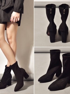 Pointed Toe Thick Heels Slimming Plus Size Boots