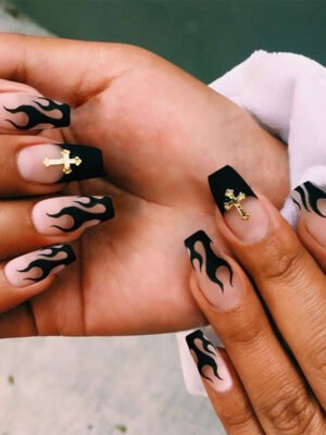 Short Ballet Black Flame French Wearing Nail Fake Nail Nail Patch Waterproof Nail Patch Removable Nail Patch