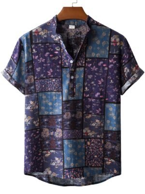 Casual Linen Floral Shirt Men