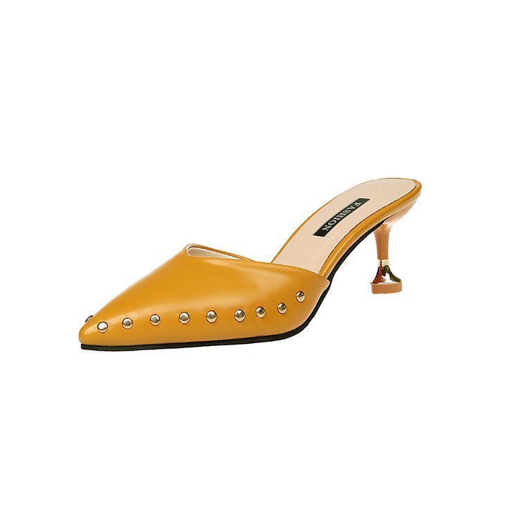 Summer One-word Baotou Sandals With Pointed Toe Rivets And Semi-trail Stiletto High Heels ā Image 2