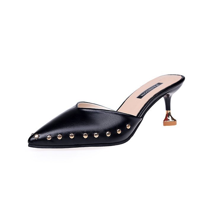 Summer One-word Baotou Sandals With Pointed Toe Rivets And Semi-trail Stiletto High Heels ā Image 3