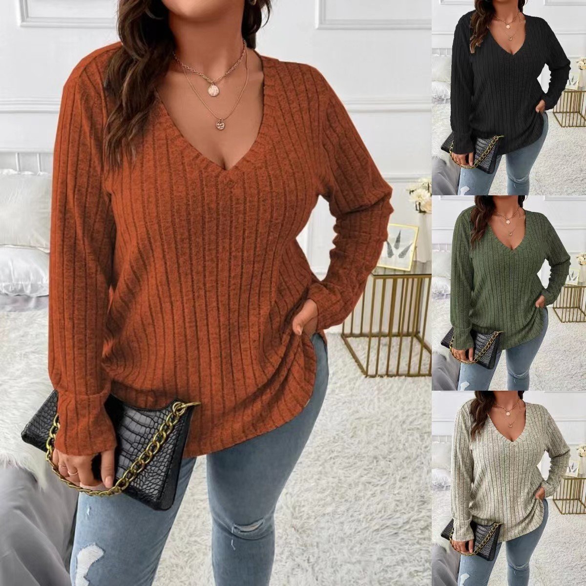 Fashion V-neck Long-sleeved T-shirt For Women ā Image 8