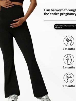 Maternity High Waist Flared Leg Pants Tummy Support Butt Lifting Legging Style Casual Trousers For Fall Winter