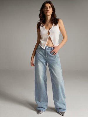 Low-rise Loose-fitting Wide-leg Straight-cut Extra-long Denim Pants