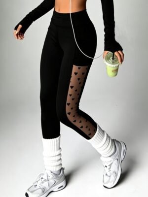 Athletic Outdoor Butt-lifting Mesh-panel Spliced Tights With Pockets