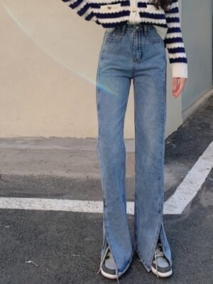 Women's Korean Style High-waisted Wide-leg Jeans