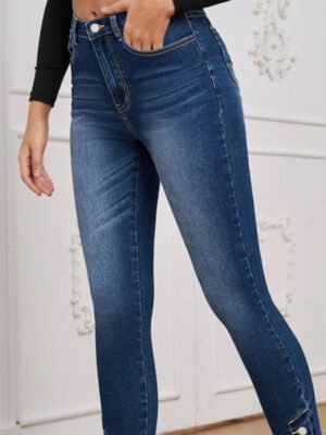 Foot-zip Tight-fitting Stretchy Denim Cropped Pants