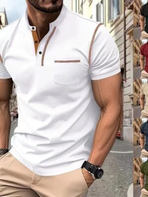 Men's Short Sleeve Polo Shirt Henry T-shirts - Casual Summer Quick Dry Top - Breathable Cotton Blend Knit Tee Sports Street Fashion Top