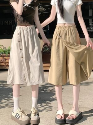 Women's Irregular Fake Two-Piece Cropped Cargo Pants Skirt
