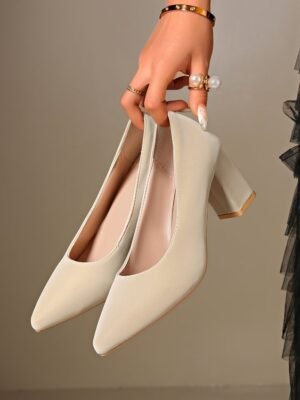 Women's Chunky Heel Pumps 2025 New Korean Style Simple Fashion Shoes Pointed Toe High Heels