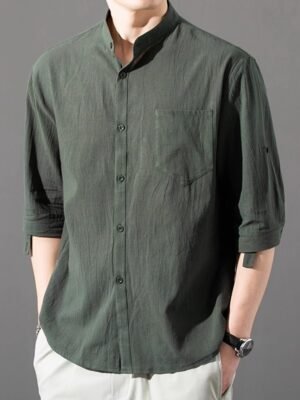 Cotton And Linen Short Sleeve Shirt Men's Large Size Linen Loose Trendy Men Half Sleeve Thin