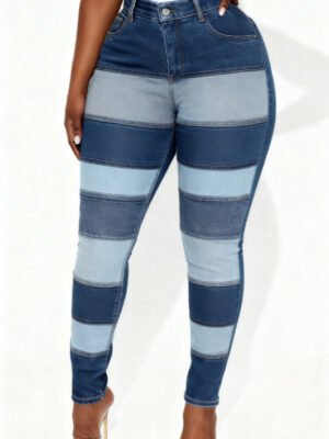 Patchwork Frayed Casual High-waisted Slim-fit Ripped Jeans