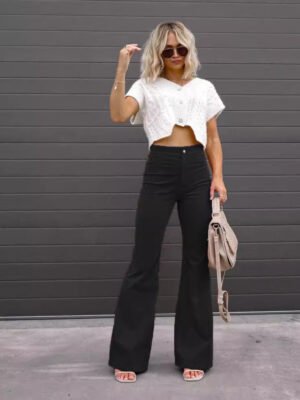 European And American 2025 Autumn And Winter New Casual Fashion Solid Color Corduroy Elegant Women's Flared Casual Pants For Amazon