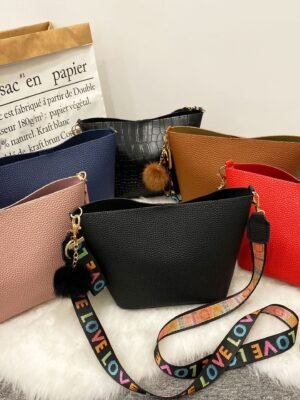 Printing Shoulder Girdle Women's Bucket Bag Lychee Pattern