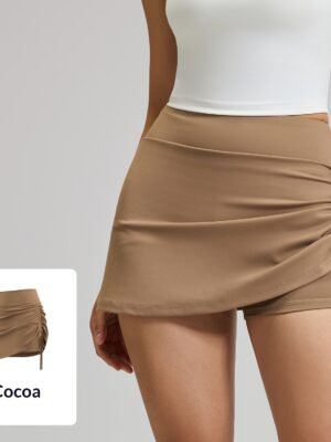 Womens Solid-color High-waisted Ruched Sports Skirt