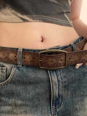 New Retro Embossing Belt Brown Alloy Ethnic Style