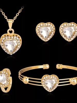 Jewelry Set Peach Heart Rhinestone Earrings Love Necklace Bridal Jewelry Set