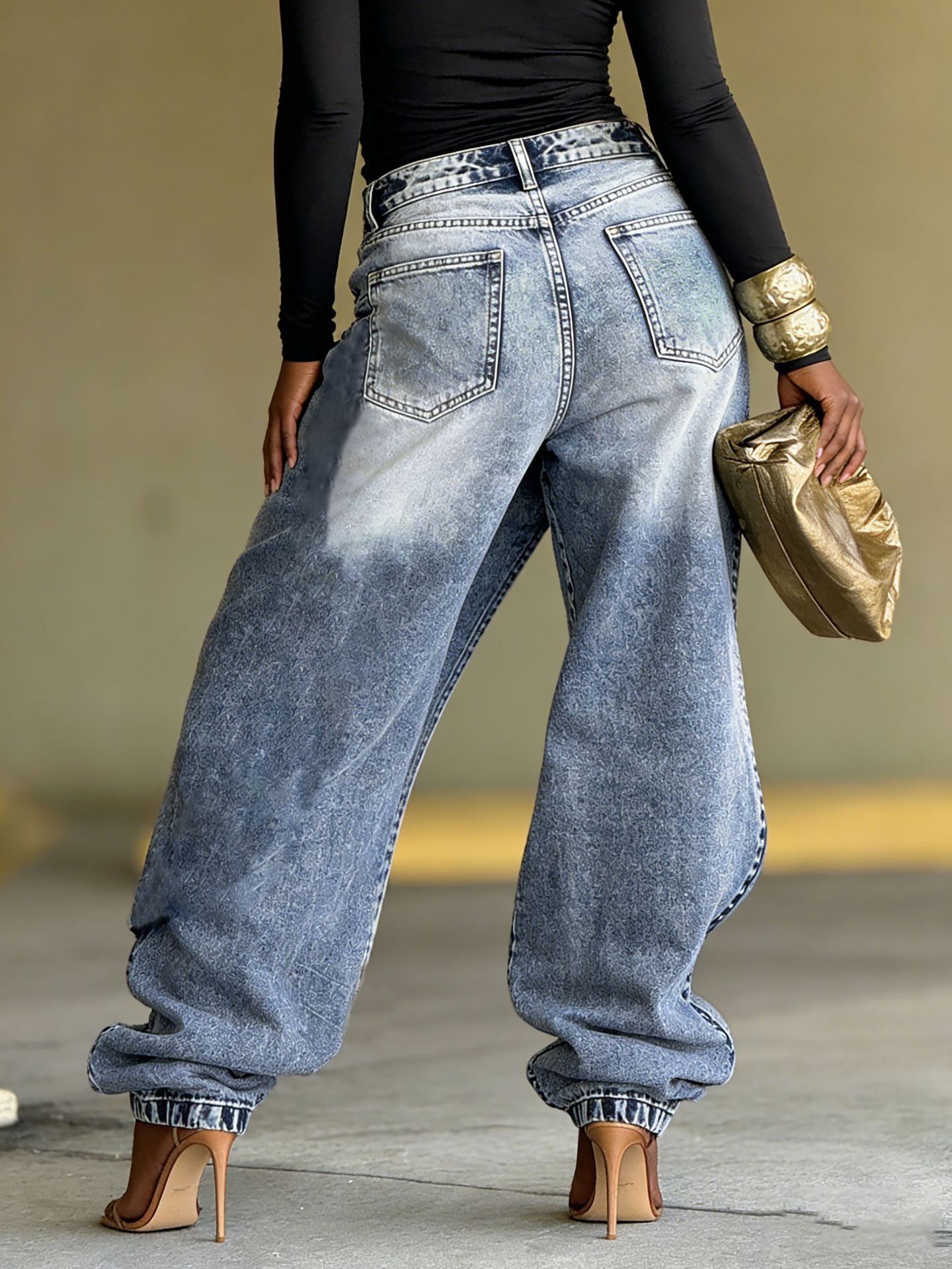 Deconstructed Layered Washed Denim Jeans ā Image 2