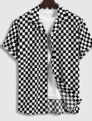 Contrast-Color Plaid Printed Casual Shirt For Men