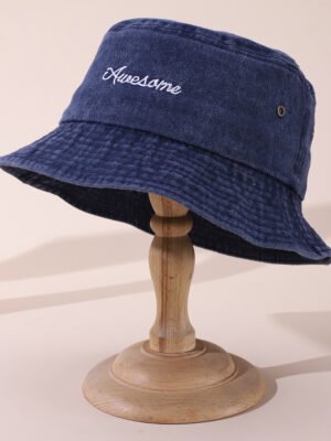Solid-color Multi-letter Embroidery Adjustable Washable Distressed Retro Simple Fisherman Hat, Suitable For Outdoor Outings And Shopping.