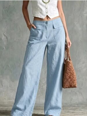 2026 Spring And Summer Loose Women's Casual Wide Leg Pants New Summer Solid Color High Waist Loose Cotton And Linen Wide Leg Pants