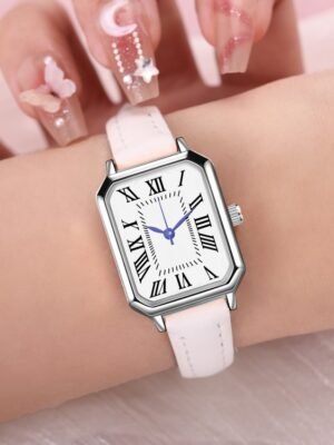Artistic Silver Case Square Thin Strap Roman Women's Quartz Watch