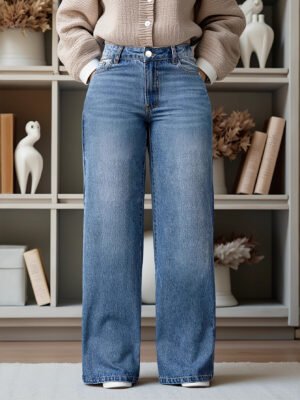 Retro Multicolor Stretch Wide-leg Jeans For Women