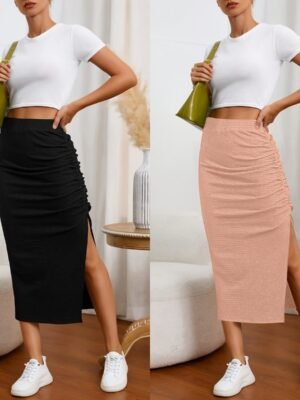 American Retro Chic High-Slit Midi Skirt With 3D Design