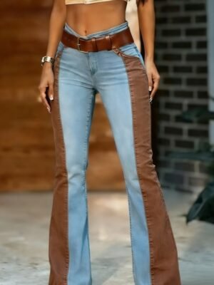 American Retro Hot Girl Style Contrasting Color Flared Jeans For Women