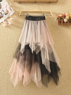 Womens New Irregular Mesh Casual Skirt