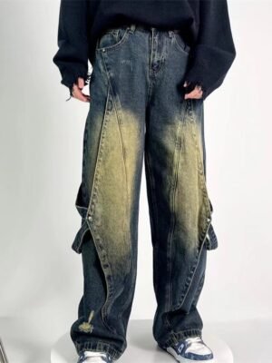 High Street Vibe Vintage Heavy Industry Worn Looking Washed-out Jeans Men