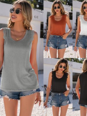 Lace Crew Neck Sleeveless Panel T-Shirt Women