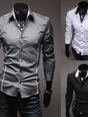 Men Shirt Fashion Cotton Slim Men Shirt Long Sleeve High Quality Casual Black White Gray Men Shirt For Men